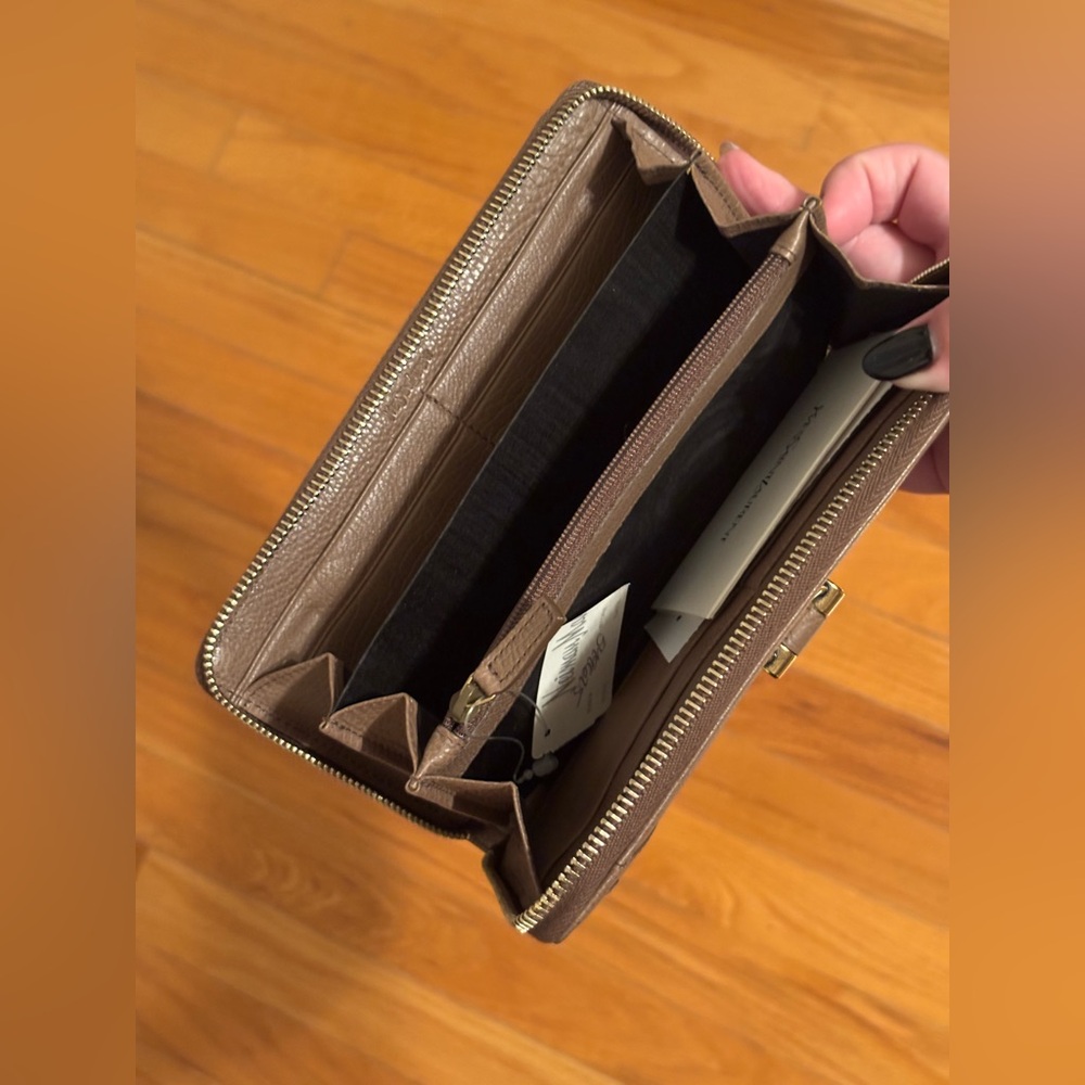 YSL Tan Textured Zip Wallet - Picture 3 of 5